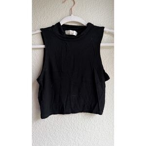 Balouke Black Mock Neck Sleeveless Crop Top Deep Armhole 2010s